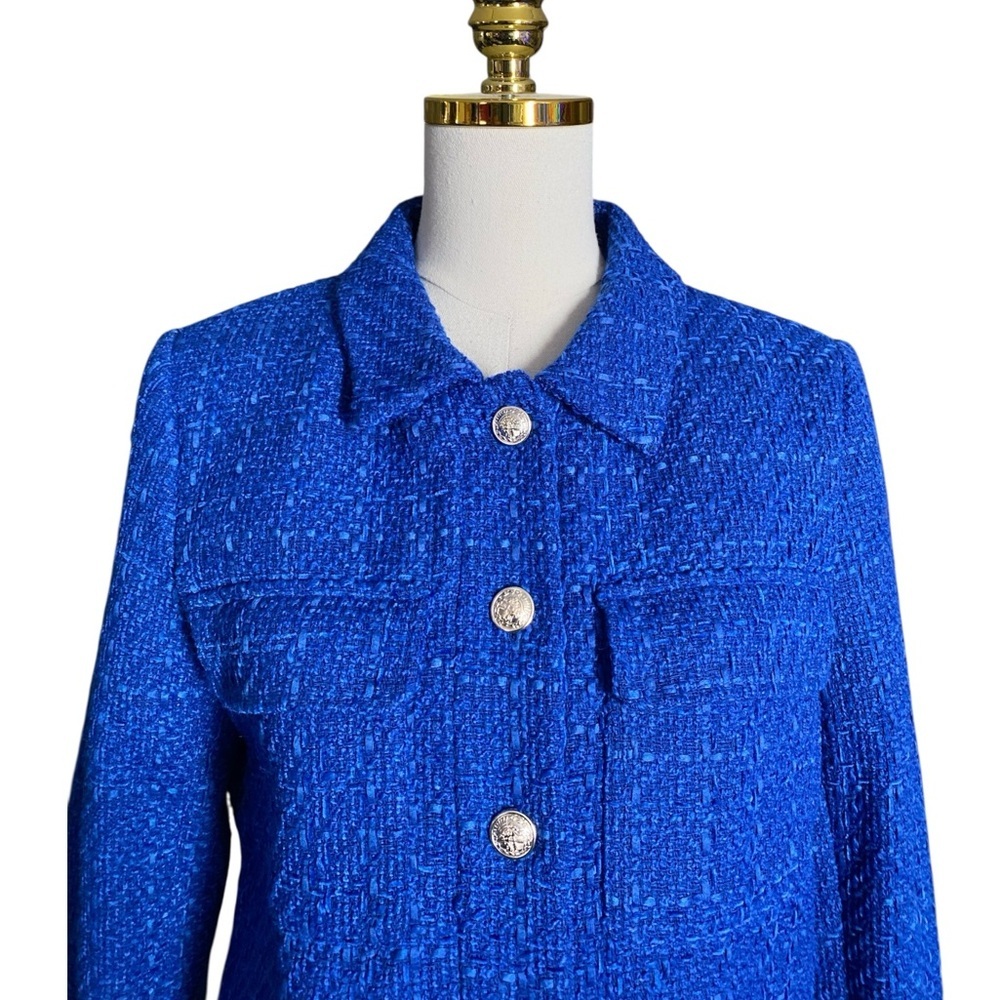 Rachel Zoe Women Cobalt Blue Tweed Cropped Office Preppy Classic Jacket Medium - Picture 5 of 7